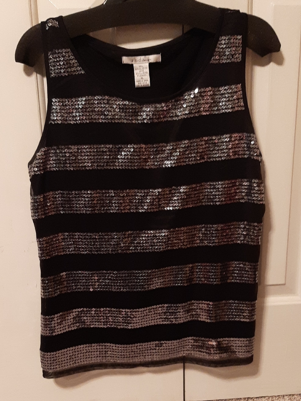 Sequin Stripe Sleeveless Top - Black & Silver